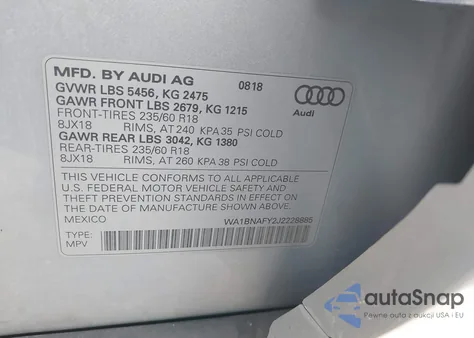 2018 Audi Q5 2.0T Premium/2.0T Tech Premium из США, поврежденный, VIN WA1BNAFY2J2228885